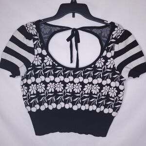 Anthropologie Maeve Sweater Womens Medium Black White Floral Trixie